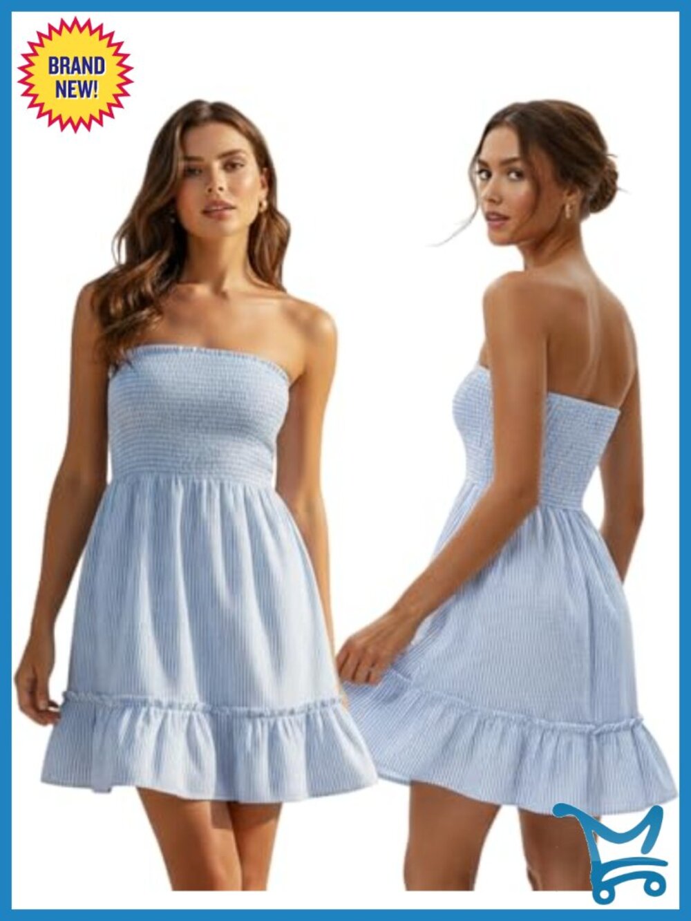 Striped Ruffle Strapless Mini Dress Cotton Blend Sundress